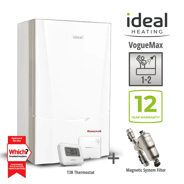 Ideal Vogue boiler installation with 12 year warranty in kitchen