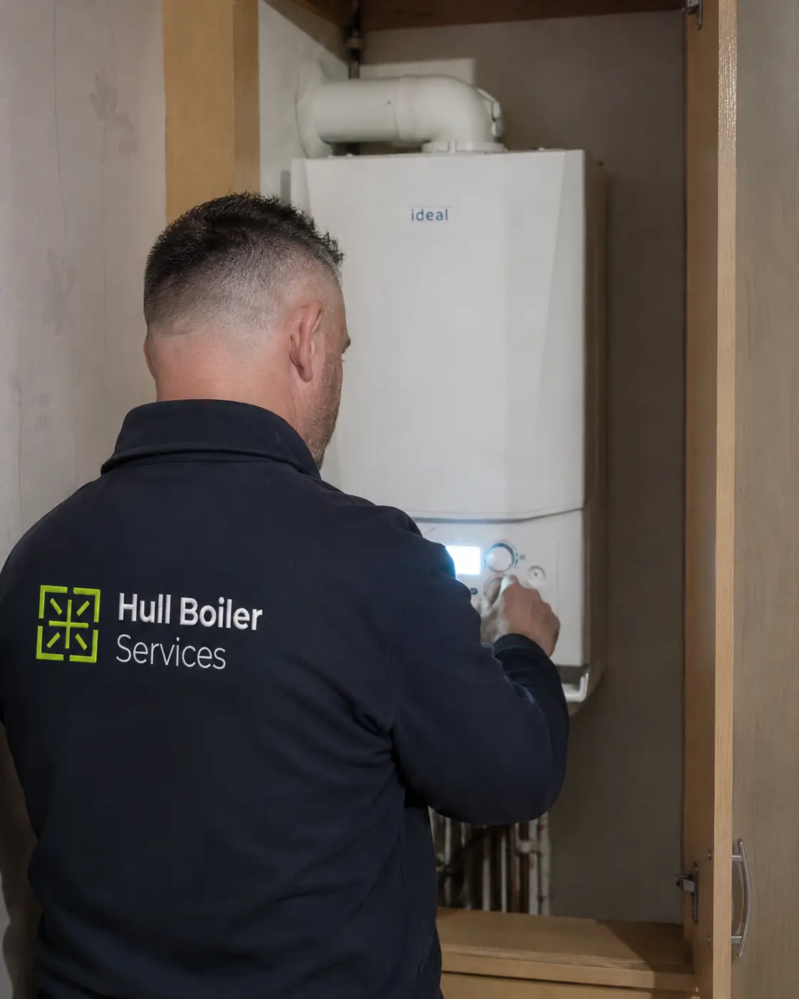 Steve the engineer servicing an Ideal boiler in Hull